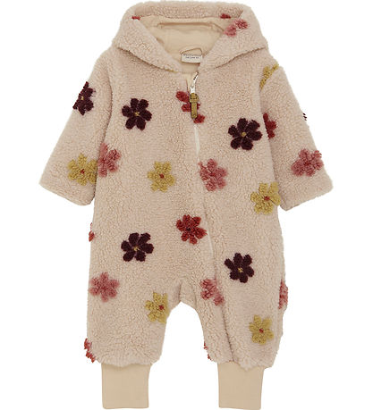 Minymo Fleecedragt - Teddy - Sandshell m. Blomster Minymo Fleecedragt - Teddy - Sandshell m. Blomster