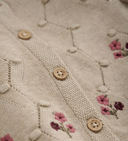 Minymo Cardigan - Strik - Beigemeleret m. Blomster