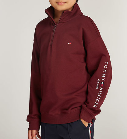 Tommy Hilfiger Sweatshirt - U Essential - Half Zip - Deep Rouge Tommy Hilfiger Sweatshirt - U Essential - Half Zip - Deep Rouge