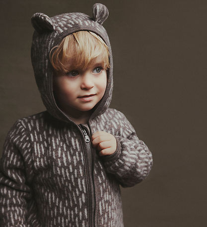 Huttelihut Cardigan - Uldfleece - Morel m. Ører Huttelihut Cardigan - Uldfleece - Morel m. Ører