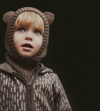 Huttelihut Cardigan - Uldfleece - Morel m. Ører Huttelihut Cardigan - Uldfleece - Morel m. Ører