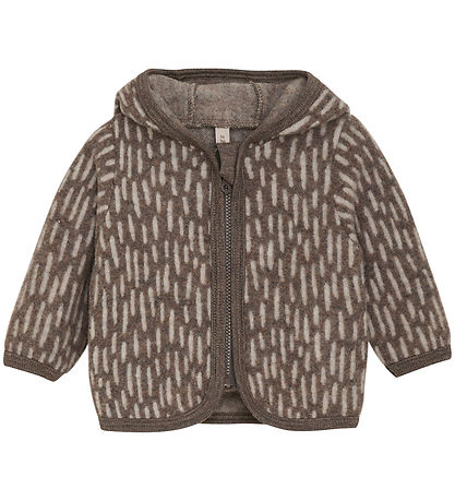 Huttelihut Cardigan - Uldfleece - Morel m. Ører Huttelihut Cardigan - Uldfleece - Morel m. Ører