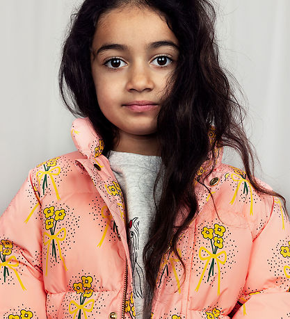 Mini Rodini Dynejakke - City - Winter Flowers Aop - Pink
