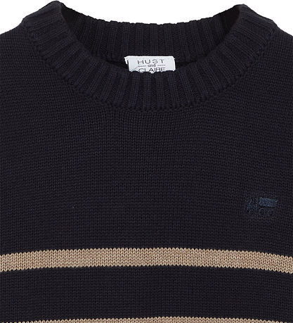 Hust and Claire Bluse - Strik - Pelle - Navy m. Striber
