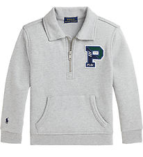 Polo Ralph Lauren Sweatshirt m. Lynlås - Gråmeleret m. Navy Polo Ralph Lauren Sweatshirt m. Lynlås - Gråmeleret m. Navy