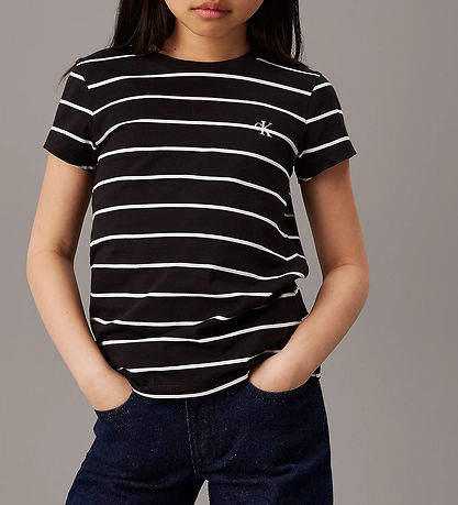 Calvin Klein T-shirts - 2-pak - Hvid/Sort m. Striber Calvin Klein T-shirts - 2-pak - Hvid/Sort m. Striber