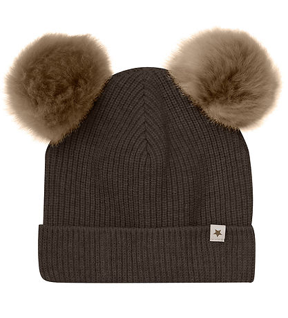 Huttelihut Hue - Uld/Bomuld - Strik - Dark Brown Melange m. Kvas Huttelihut Hue - Uld/Bomuld - Strik - Dark Brown Melange m. Kvas