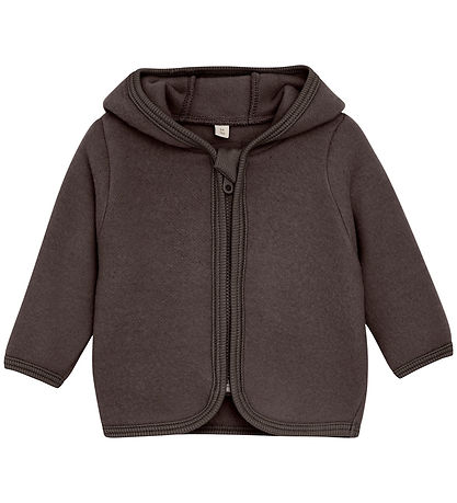 Huttelihut Cardigan - Uldfleece - Raisin m. Ører Huttelihut Cardigan - Uldfleece - Raisin m. Ører