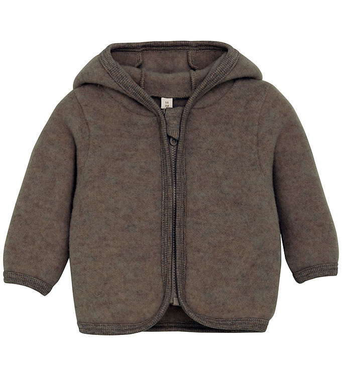 Huttelihut Cardigan - Uldfleece - Brown Melange m. Ører billede