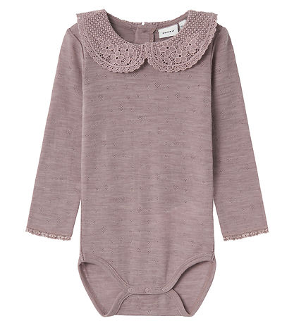 Name It Body l/æ - Uld - NmfWang - Purple Dove m. Hulmønster Name It Body l/æ - Uld - NmfWang - Purple Dove m. Hulmønster
