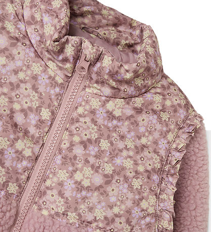 Name It Fleecejakke - Teddy - NmfMinna - Woodrose m. Blomster