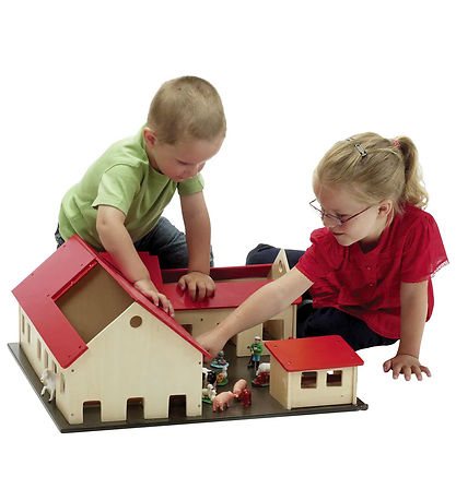 Krea Bondegård - Træ - 60x60 cm - Natur/Rød Krea Bondegård - Træ - 60x60 cm - Natur/Rød