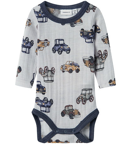 Name It Romper L/æ - Wol - Noos - NbmWang - Grey Dawn m. Auto's