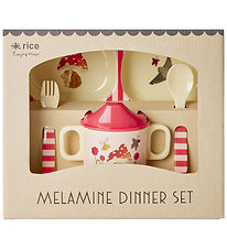 Rice Spisesæt - Melamin - 4 stk. - Pink/Happy Forest
