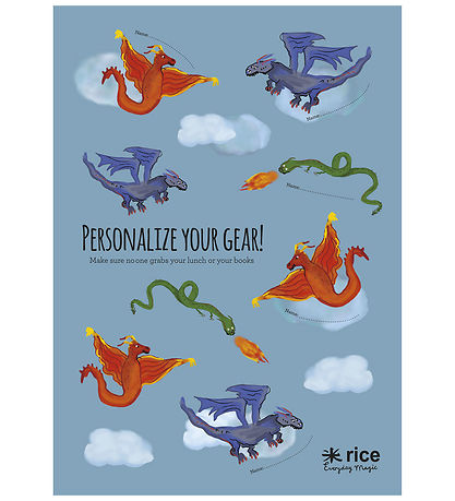 Rice Klistermærker Til Madkasse - 11 stk. - Støvet Blå/Dragon Rice Klistermærker Til Madkasse - 11 stk. - Støvet Blå/Dragon