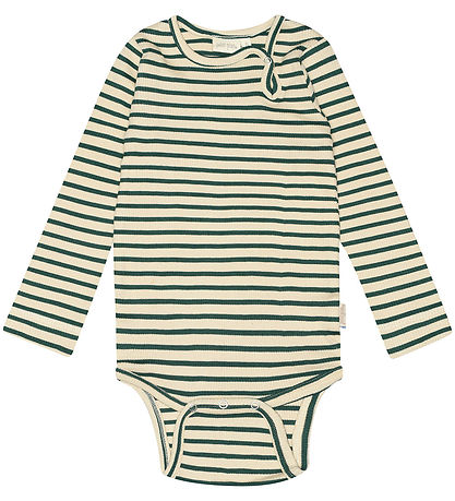Petit Piao Body l/æ - Rib - Modal - Emerald Green/Dark Off White