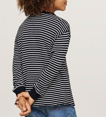 Tommy Hilfiger Bluse - Flag Mini Waffle - Blue/White Stripes Tommy Hilfiger Bluse - Flag Mini Waffle - Blue/White Stripes