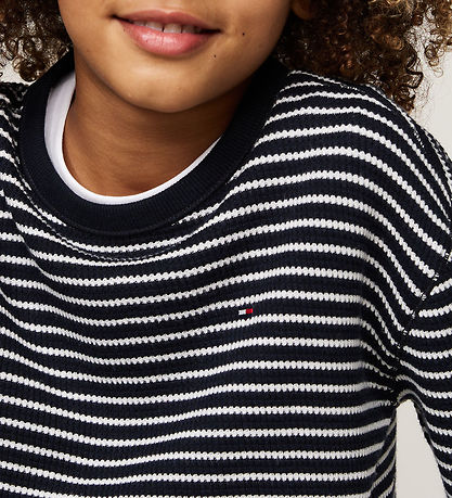 Tommy Hilfiger Bluse - Flag Mini Waffle - Blue/White Stripes Tommy Hilfiger Bluse - Flag Mini Waffle - Blue/White Stripes