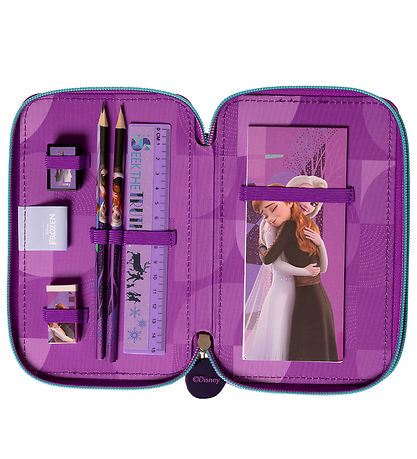 Frozen Pencil Case w. Contents - Filled Double Decker - Purple