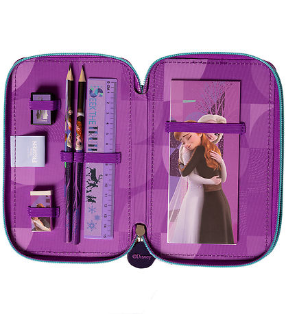 Frozen Pencil Case w. Contents - Filled Double Decker - Purple