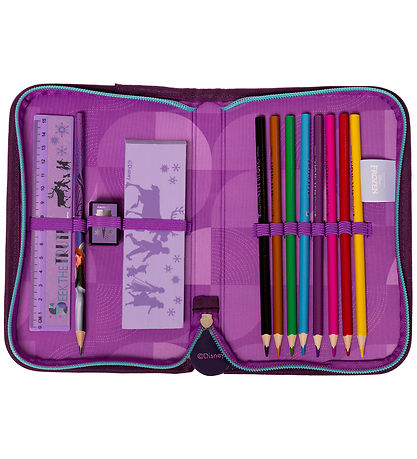 Frozen Pencil Case w. Contents - Filled Single Decker - Purple
