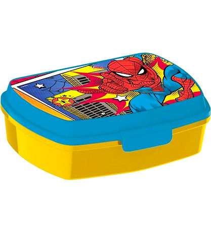 Spiderman Madkasse - Funny Sandwich Box - Gul/Blå Spiderman Madkasse - Funny Sandwich Box - Gul/Blå