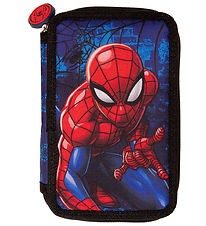 Spider-Man Pencil Case w. Contents - Filled Double Decker - Blac Spider-Man Pencil Case w. Contents - Filled Double Decker - Blac