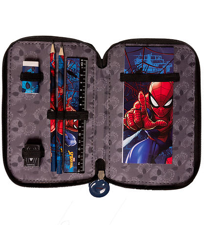 Spiderman Penalhus m. Indhold -  Filled Double Decker - Sort/Blå Spiderman Penalhus m. Indhold -  Filled Double Decker - Sort/Blå