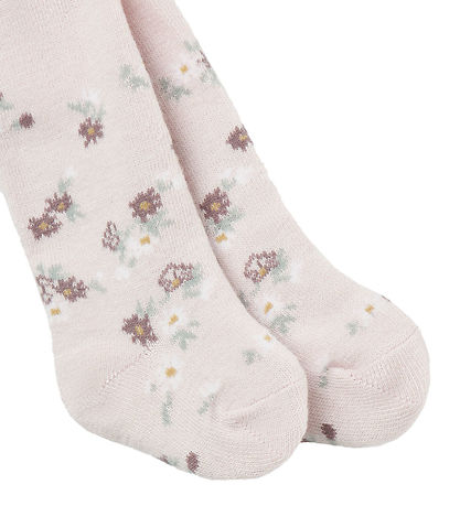 Name It Strømpebukser - Uld/Bomuld - NbfWak - Lilac Ash m. Bloms