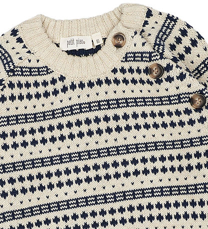 Petit Piao Bluse - Strik - Off White/Deep Cobalt