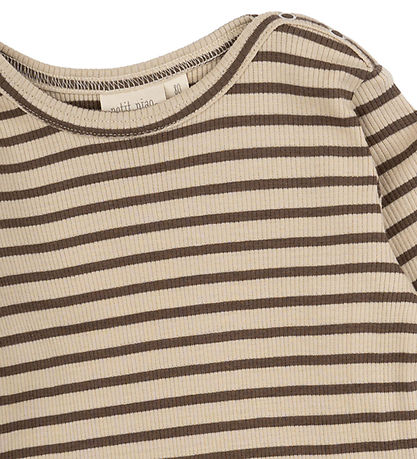 Petit Piao Bluse - Rib - Modal - Chocolate Brown/Dark Off White Petit Piao Bluse - Rib - Modal - Chocolate Brown/Dark Off White