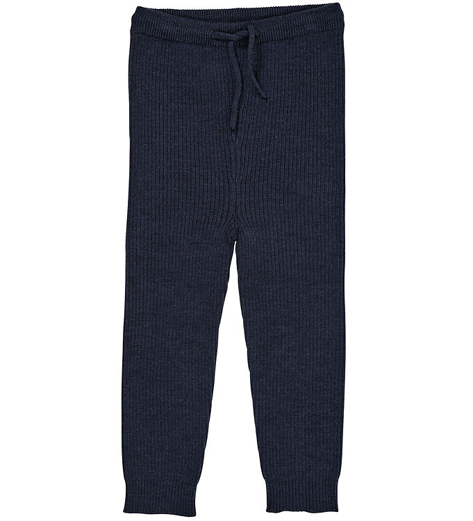 Klassisk Merino Rib Leggigns med Bindebånd - Navy - Navy / 110