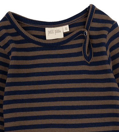 Petit Piao Body l/æ - Rib - Modal - Chocolate Brown/Indigo Plums