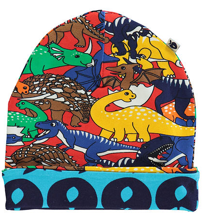 Småfolk Hue - Vendbar - Apple Red m. Æbler Og Dinosaurer