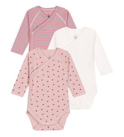Petit Bateau Slå om Body l/æ - 3-pak - Rosa/Rød/Hvid Petit Bateau Slå om Body l/æ - 3-pak - Rosa/Rød/Hvid