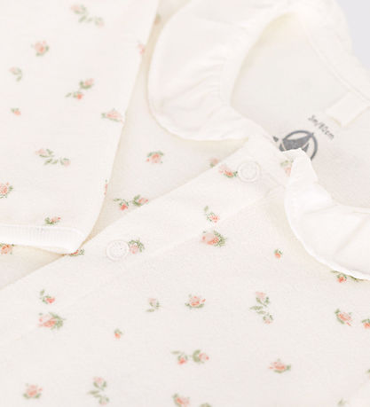 Petit Bateau natdragt - Velour - Hvid/Rosa