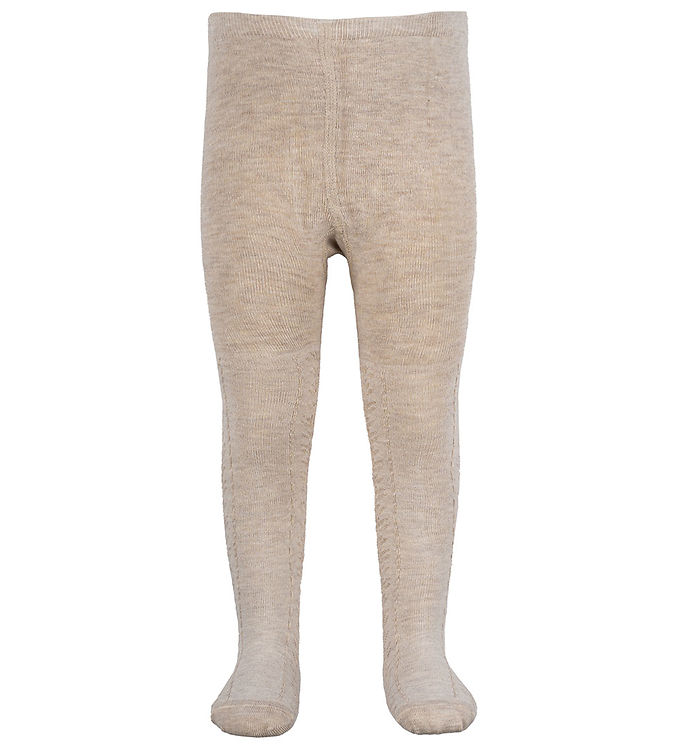 Minipop Strømpebukser Råhvid Melange Bambus - Str. 7-8y 122/128cm