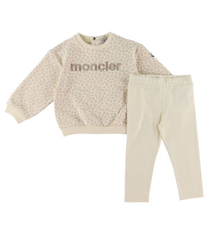 Moncler Sweatshirt/Leggings - Open White/Beige m. Leopardprint