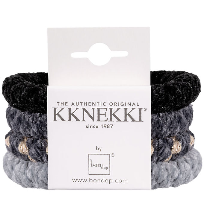 Kknekki Hårelastikker - 4-pak - Velour - Grå/Sort