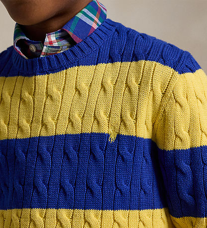 Polo Ralph Lauren Bluse - Strik - Blå/Gul Polo Ralph Lauren Bluse - Strik - Blå/Gul