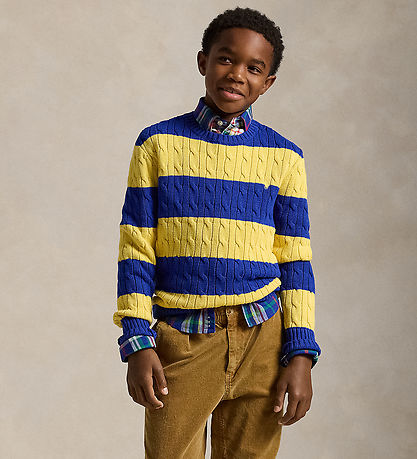 Polo Ralph Lauren Bluse - Strik - Blå/Gul Polo Ralph Lauren Bluse - Strik - Blå/Gul