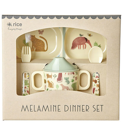 Rice Spisesæt - Melamin - 4 stk. - Sweet Jungle Print Rice Spisesæt - Melamin - 4 stk. - Sweet Jungle Print