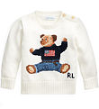 Polo Ralph Lauren Bluse - Strik - Hvid m. Bamse Polo Ralph Lauren Bluse - Strik - Hvid m. Bamse