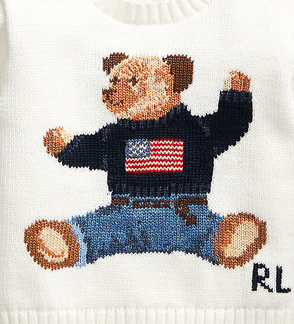 Polo Ralph Lauren Bluse - Strik - Hvid m. Bamse