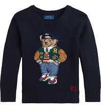 Polo Ralph Lauren Bluse - Strik - Navy m. Bamse Polo Ralph Lauren Bluse - Strik - Navy m. Bamse