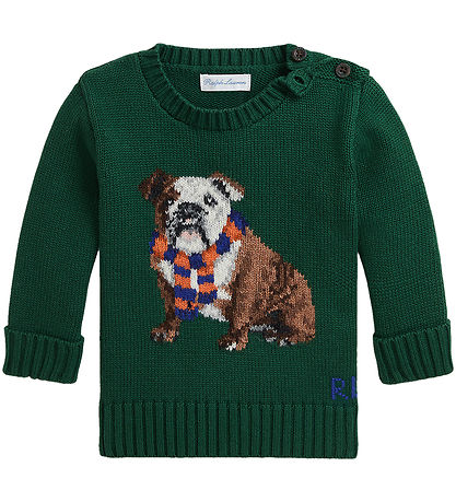 Polo Ralph Lauren Bluse - Strik - Grøn m. Hund Polo Ralph Lauren Bluse - Strik - Grøn m. Hund