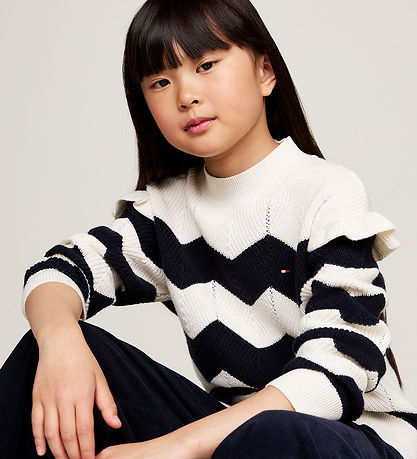 Tommy Hilfiger Bluse - Strik - Wavy Stripe - Ivory Petal Stripe Tommy Hilfiger Bluse - Strik - Wavy Stripe - Ivory Petal Stripe