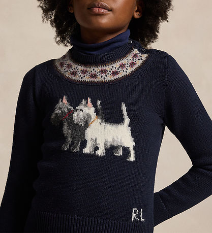 Polo Ralph Lauren Bluse - Strik - Navy m. Hunde Polo Ralph Lauren Bluse - Strik - Navy m. Hunde