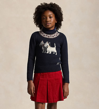 Polo Ralph Lauren Bluse - Strik - Navy m. Hunde