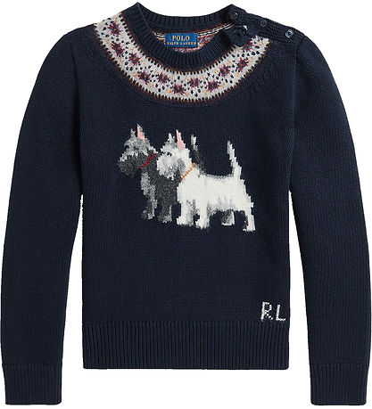 Polo Ralph Lauren Bluse - Strik - Navy m. Hunde Polo Ralph Lauren Bluse - Strik - Navy m. Hunde